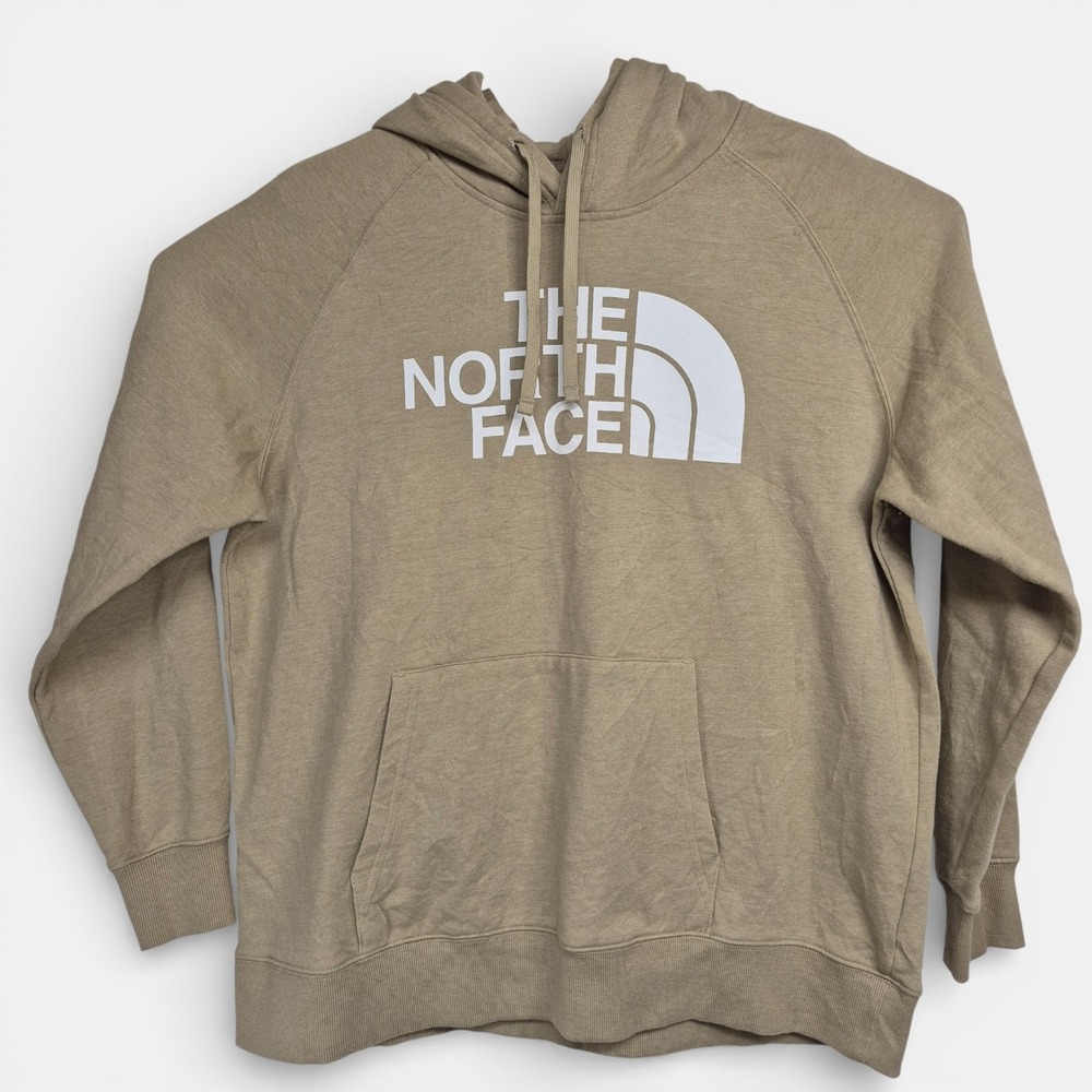 The North Face XL Half Dome Logo Hoodie Khaki Tan Pullover Fleece Sweatshirt